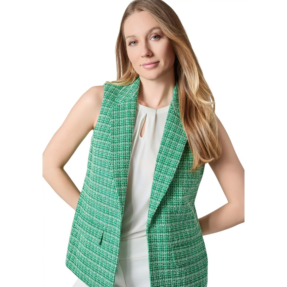 NEW Kasper Tweed Vest XL Green Sleeveless Open Front Notched Lapel Layering